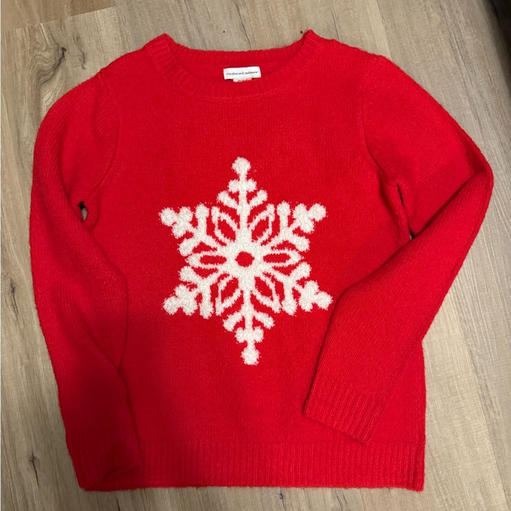 Cupcakes & Cashmere Red and White Crew Neck Sweater with Snowflake Design
